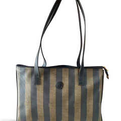 Vintage FENDI classic pecan stripe pattern large shopper tote bag with black leather handles. Daily use purse for Unisex. 070408re2