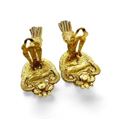 Vintage Sonia Rykiel golden dangle earrings with emblem design and logo. Rhinestone crystals. 050923ya