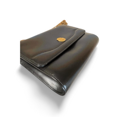Vintage CELINE black leather shoulder bag with golden triomphe logo motif. Rare Celine purse. 060723ac4