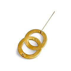 W5 Vintage Celine golden brooch in double circle, round motif with embossed logo. Great vintage gift. Can be a scarf pin. 050929ya1