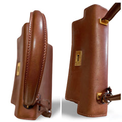 80's vintage BALLY brown boxcalf leather kelly bag with gold tone hardware closure. Classic masterpiece handbag. 060118ya