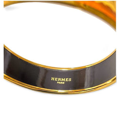 Vintage Hermes cloisonne enamel golden bangle with lion couple design. Classic Hermes GM bracelet. 051101ya