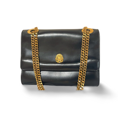 Vintage CELINE black leather shoulder bag with golden triomphe logo motif. Rare Celine purse. 060723ac4