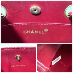 Vintage Chanel red lambskin chain shoulder bag with CC mark and gold chain in rare and unique round shape. 060723ac3