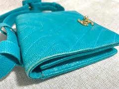 Vintage CHANEL turquoise blue caviar v stitch, chevron, waist bag, hip bag, fanny pack with matching belt with golden cc mark closure. 070225ac3