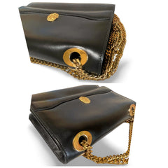 Vintage CELINE black leather shoulder bag with golden triomphe logo motif. Rare Celine purse. 060723ac4