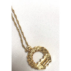 Vintage LANVIN golden skinny chain necklace with golden round pendant top. Clear crystals and green glass stone. Perfect gift. 050407r4