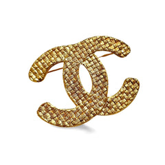 Vintage CHANEL classic matelasse CC mark brooch pin in mesh design. Classic jewelry. 061126ac1