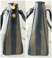 Vintage FENDI classic pecan stripe pattern large shopper tote bag with black leather handles. Daily use purse for Unisex. 070408re2
