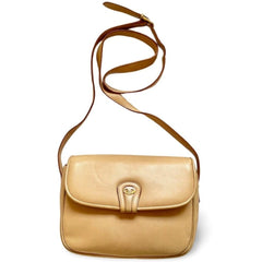 Vintage Celine beige leather shoulder bag with golden Triomphe and logo. Elegant and classic purse. 060123ac4