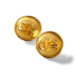 Vintage HERMES gold tone round earrings with Pegasus. 3cm width. Fabulous jewelry piece back in the old era. 050610ya