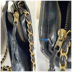 Vintage CHANEL black leather diary book design 2.55 flap shoulder bag with gold tone CC closure. 0407232