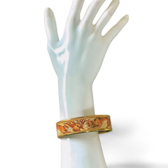 Vintage HERMES gold and brown tone and cloisonné/enamel bangle with rabbit, dog, and fox design. 070310ac2