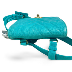 Vintage CHANEL turquoise blue caviar v stitch, chevron, waist bag, hip bag, fanny pack with matching belt with golden cc mark closure. 070225ac3