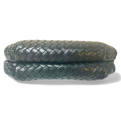 Vintage Bottega Veneta dark green intrecciato woven lamb leather pouch clutch bag. 070325ac2