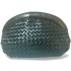 Vintage Bottega Veneta dark green intrecciato woven lamb leather pouch clutch bag. 070325ac2