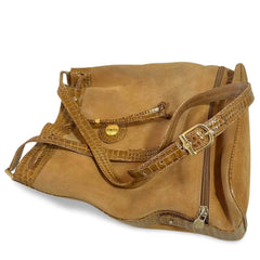 Vintage FENDI tan brown leather bucket hobo shoulder bag with croc embossed enamel leather trimmings and a golden logo charm. Unisex. 060711