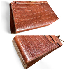 80s Vintage Mulberry croc embossed leather Kelly bag. Rare masterpiece you must get. 061003re1