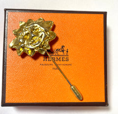 Vintage HERMES gold tone smiley sunshine face brooch pin, hat pin, jacket pin. Bijouterie Fantaisie collection. 070218ys11