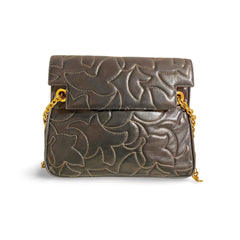 Vintage BALLY black leather shoulder bag with white leaf stitches and chain strap. 060310ya1