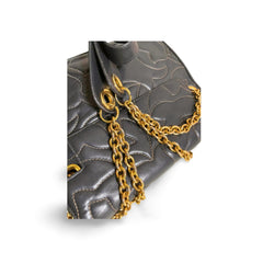 Vintage BALLY black leather shoulder bag with white leaf stitches and chain strap. 060310ya1