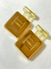 Vintage Chanel golden perfume bottle earrings with embossed logo. Large and heavy earrings. 070114ac2