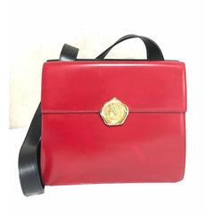 Vintage Karl Lagerfeld red and black double face shoulder bag with golden logo motifs. Rare unique bag. Must have. 060605r1