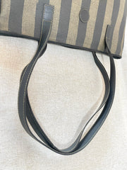 Vintage FENDI classic pecan stripe pattern large shopper tote bag with black leather handles. Daily use purse for Unisex. 070408re2