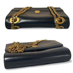 Vintage CELINE black leather shoulder bag with golden triomphe logo motif. Rare Celine purse. 060723ac4