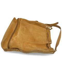 Vintage FENDI tan brown leather bucket hobo shoulder bag with croc embossed enamel leather trimmings and a golden logo charm. Unisex. 060711