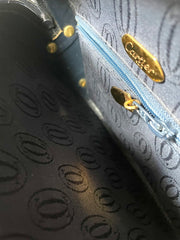 Vintage Cartier navy oval shape shoulder bag with blue stone and golden frame flap. Classic purse from Sapphire line. 050919ac1