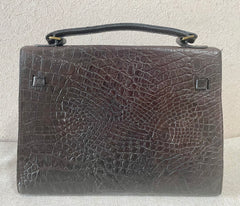 Vintage Mulberry darkbrown croc embossed leather Kelly bag with shoulder strap. Roger Saul era. Rare masterpiece. 070220yf
