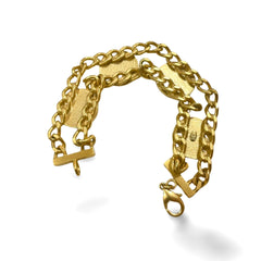 Vintage CHANEL golden chain and coin motif bangle, bracelet. Star, CC marks, and heart. Must have jewelry piece. 060723ac1