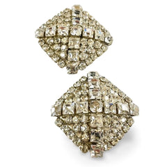 Vintage Yves Saint Laurent large square shape silver earrings with crystals. Must have gorgeous jewelry piece. 060402ac3