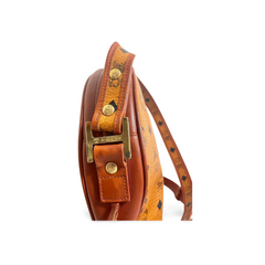Vintage MCM brown monogram round Suzy Wong shoulder bag with brown leather trimmings. Designed by Michael Cromer. Unisex. 070304ac1