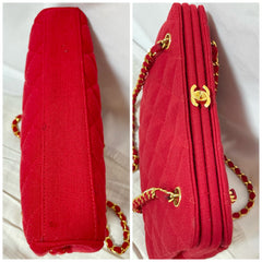 Vintage Chanel lipstick red wool jersey shoulder bag with turn lock cc closure. Kiss lock closure bag. 060810r2