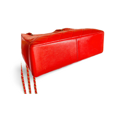 Vintage CHANEL red lambskin square shoulder bag with gold tone chain straps and gold CC. Paris limited edition. Classic purse. 060719ys