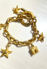 Vintage Celine chain bracelet with Triomphe and star charms. One-of-a-kind Celine jewelry. 061224ac1