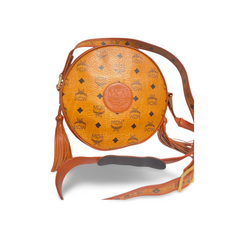 Vintage MCM brown monogram round Suzy Wong shoulder bag with brown leather trimmings. Designed by Michael Cromer. Unisex. 070304ac1