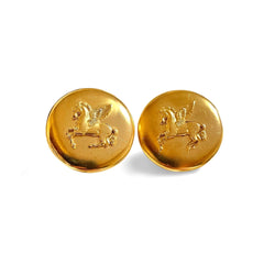 Vintage HERMES gold tone round earrings with Pegasus. 3cm width. Fabulous jewelry piece back in the old era. 050610ya