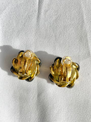 Vintage CHANEL earrings with chain and black leather frame. Perfect Chanel jewelry. 041205bs5