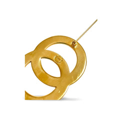 W5 Vintage Celine golden brooch in double circle, round motif with embossed logo. Great vintage gift. Can be a scarf pin. 050929ya1