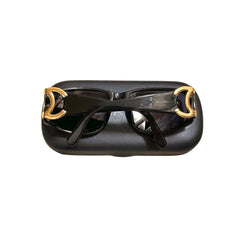 Vintage CHANEL black frame sunglasses with large CC motifs at sides. Mod and chic eyewear you must get. 060521ac4