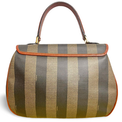 Vintage FENDI pecan stripe large handbag, purse with brown leather trimming and gold tone closure, Fendi classic bag. 070819ac1