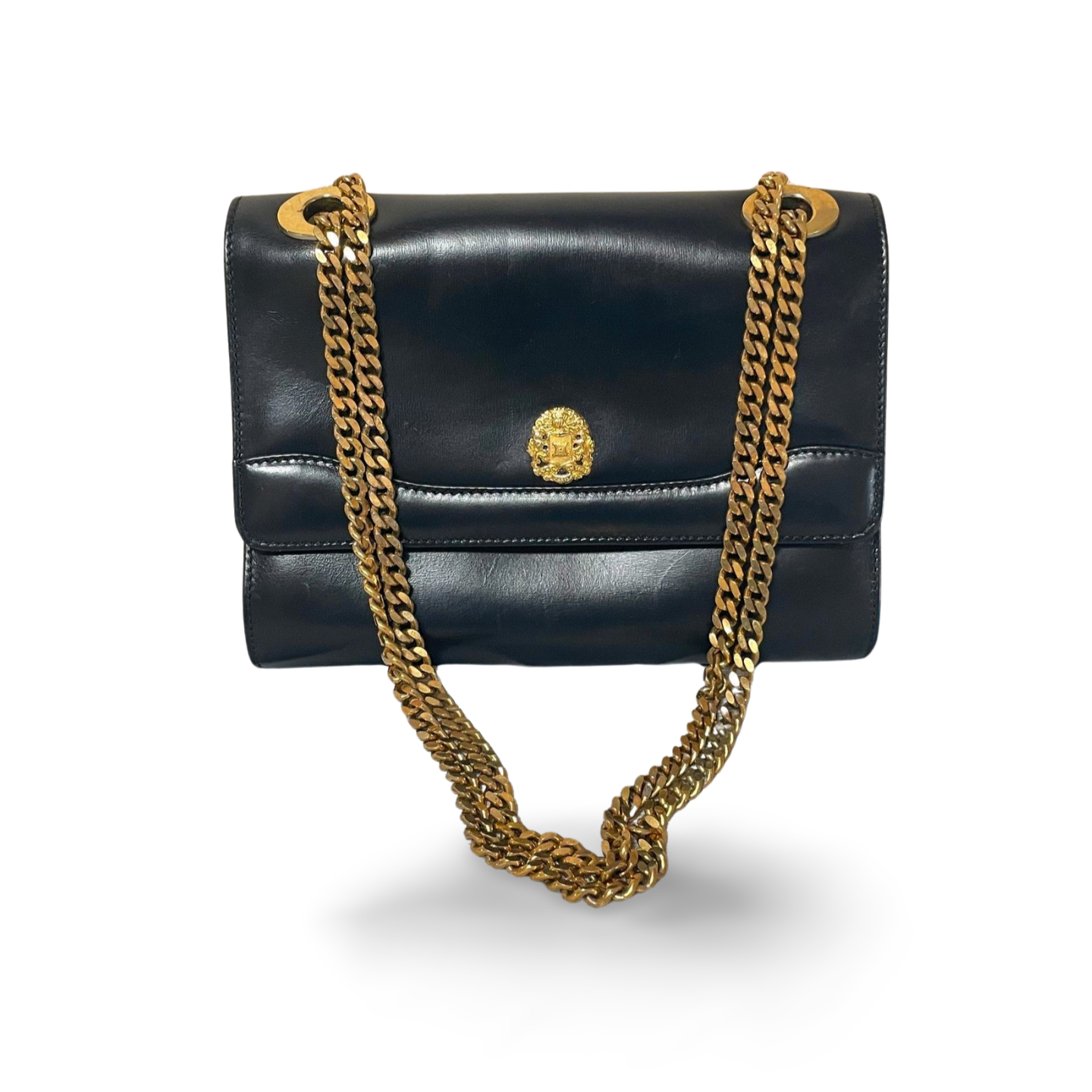 Vintage CELINE black leather shoulder bag with golden triomphe logo motif. Rare Celine purse. 060723ac4