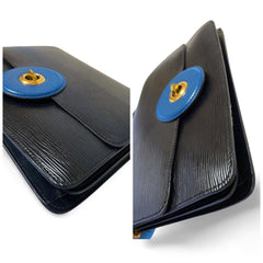 Vintage Louis Vuitton rare black epi mod shoulder bag with blue bullseye. Unique epi purse. 060810r1