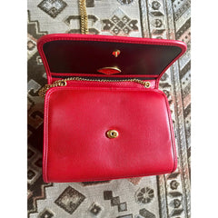 Vintage Karl Lagerfeld mini red clutch shoulder bag with round logo motif. Rare and beautiful purse. 050406r9