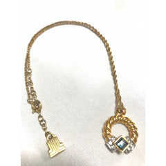 Vintage LANVIN golden skinny chain necklace with golden round pendant top. Clear crystals and green glass stone. Perfect gift. 050407r4
