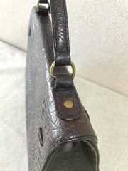 Vintage Mulberry darkbrown croc embossed leather Kelly bag with shoulder strap. Roger Saul era. Rare masterpiece. 070220yf