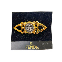 MINT. Vintage FENDI gold and gunmetal Jenus brooch pin, hat pin with FF mark. Can be used as a brooch pin, jacket brooch pin too. 060123ac2